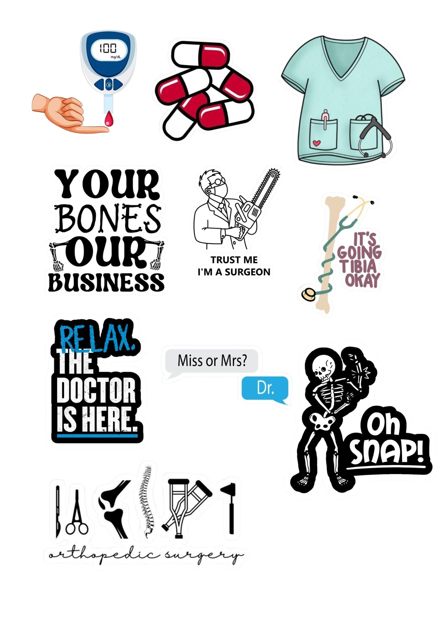 Doctor & Medical Sticker Sheet – Heart & Medicine Stickers