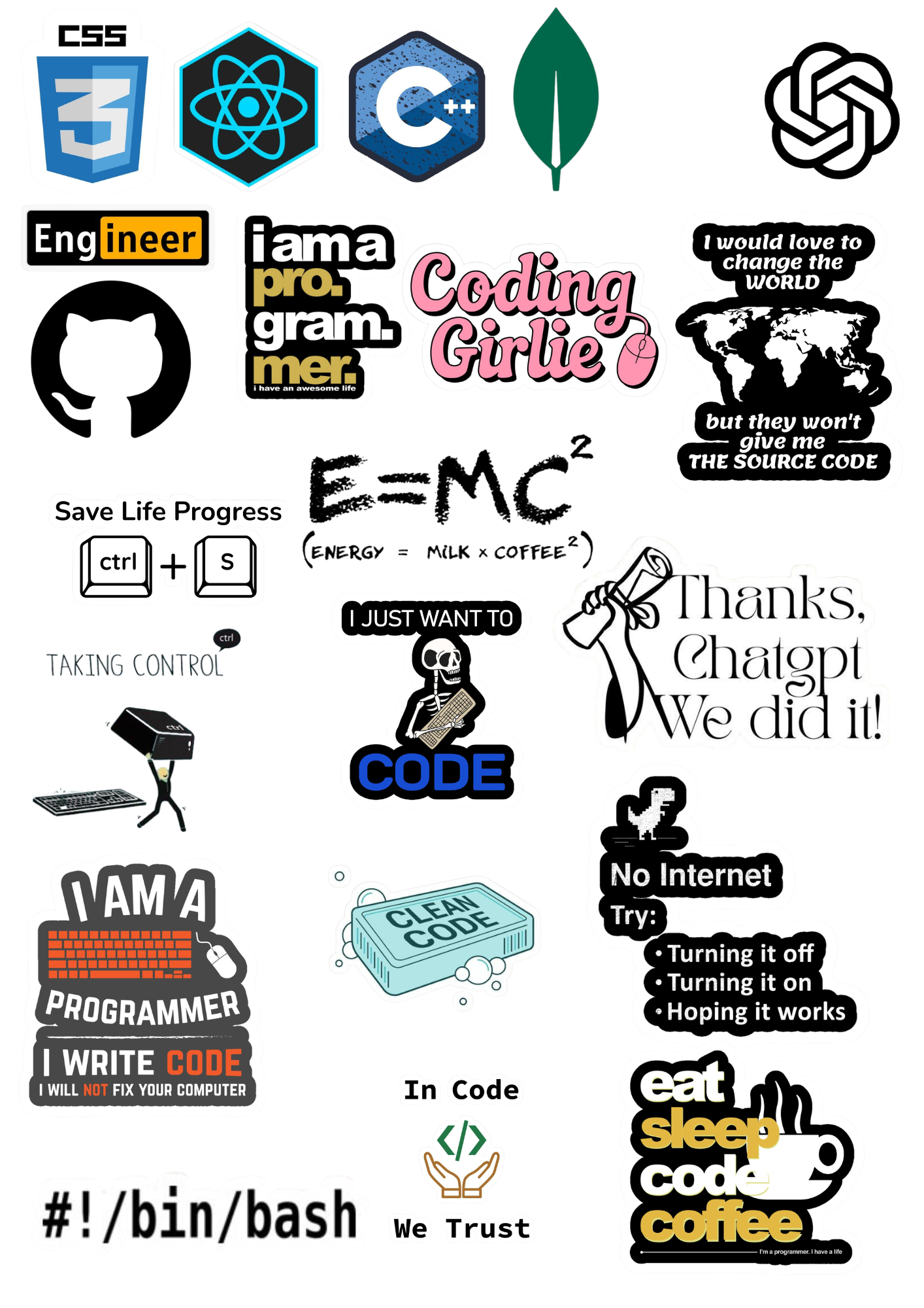 Coding Laptop Sticker Bundle – Developer Vinyl Stickers (Pack of 5, 10, 20)