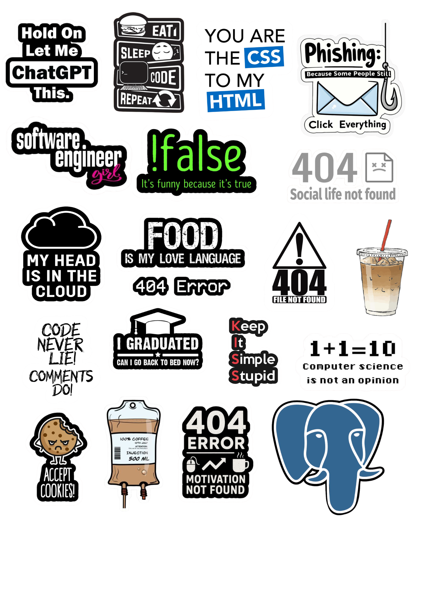 Coding Laptop Sticker Bundle – Developer Vinyl Stickers (Pack of 5, 10, 20)