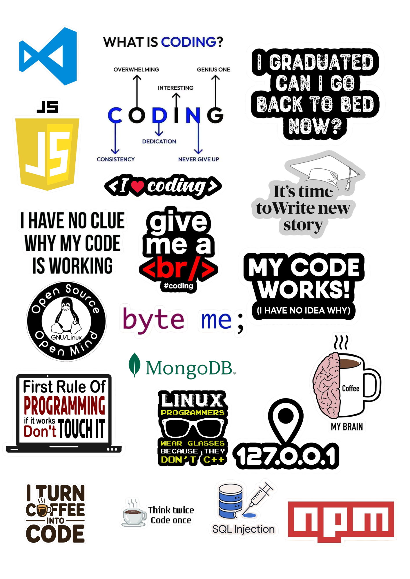 Coding Laptop Sticker Bundle – Developer Vinyl Stickers (Pack of 5, 10, 20)