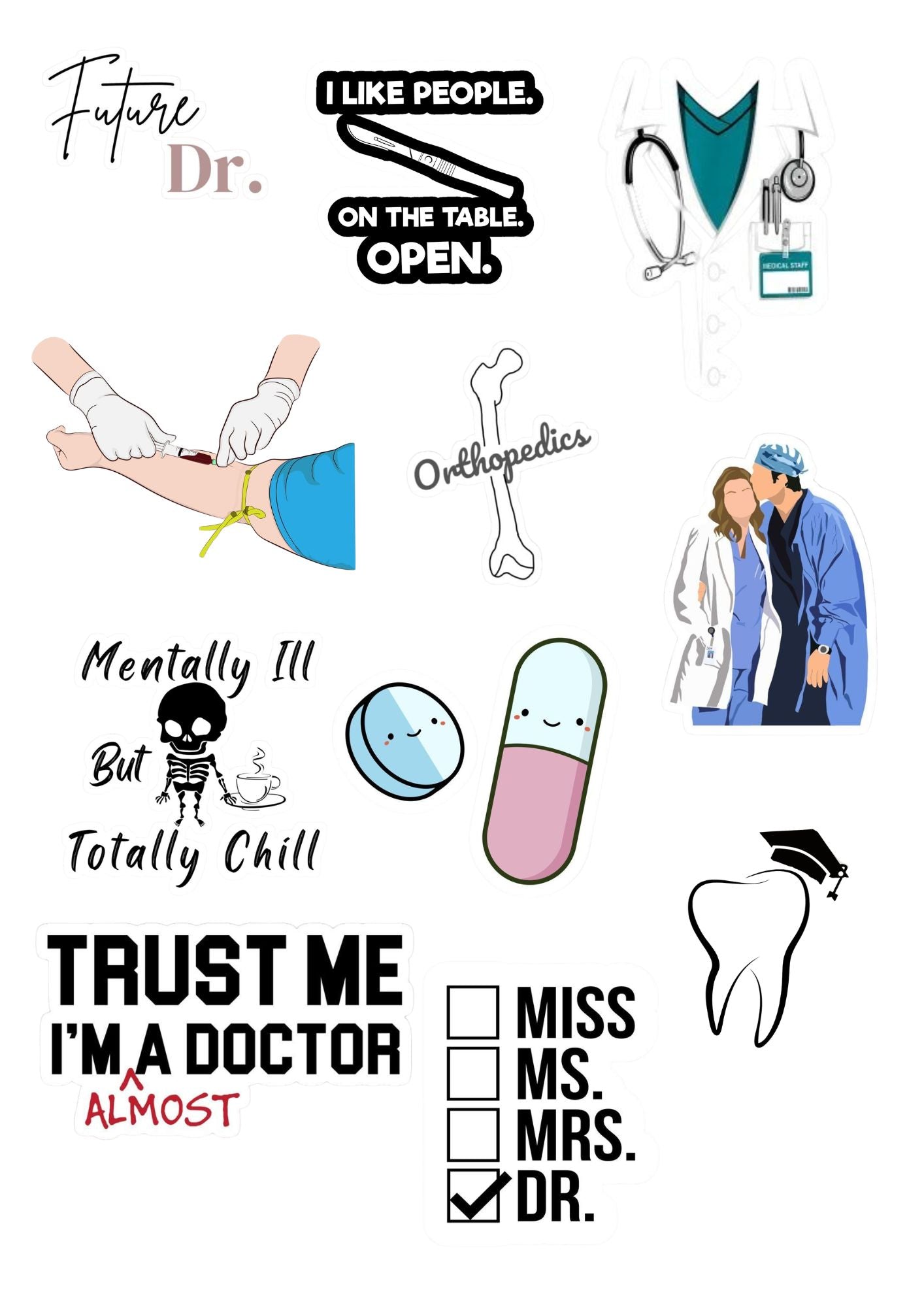 Doctor & Medical Sticker Sheet – Heart & Medicine Stickers