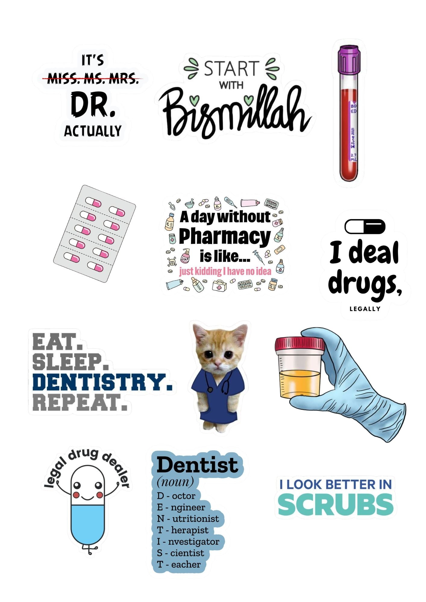 Doctor & Medical Sticker Sheet – Heart & Medicine Stickers